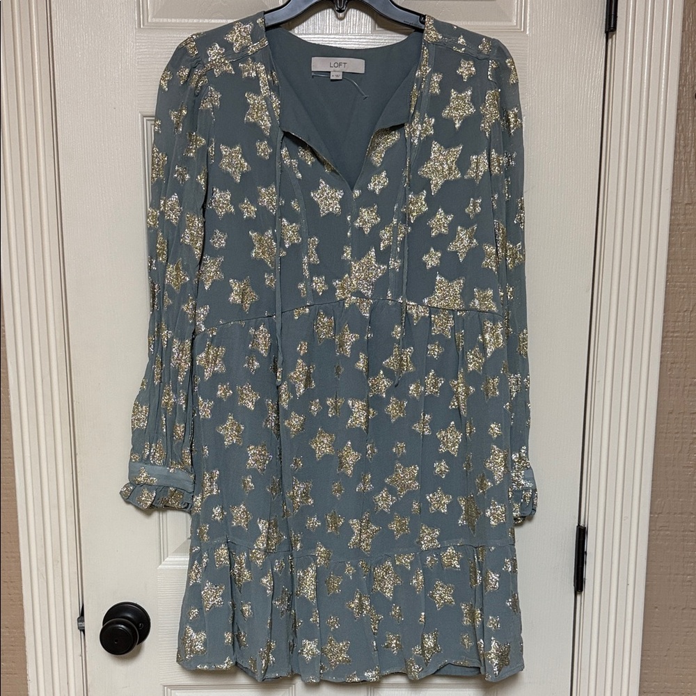 LOFT Gray Dress with Gold Star Accents